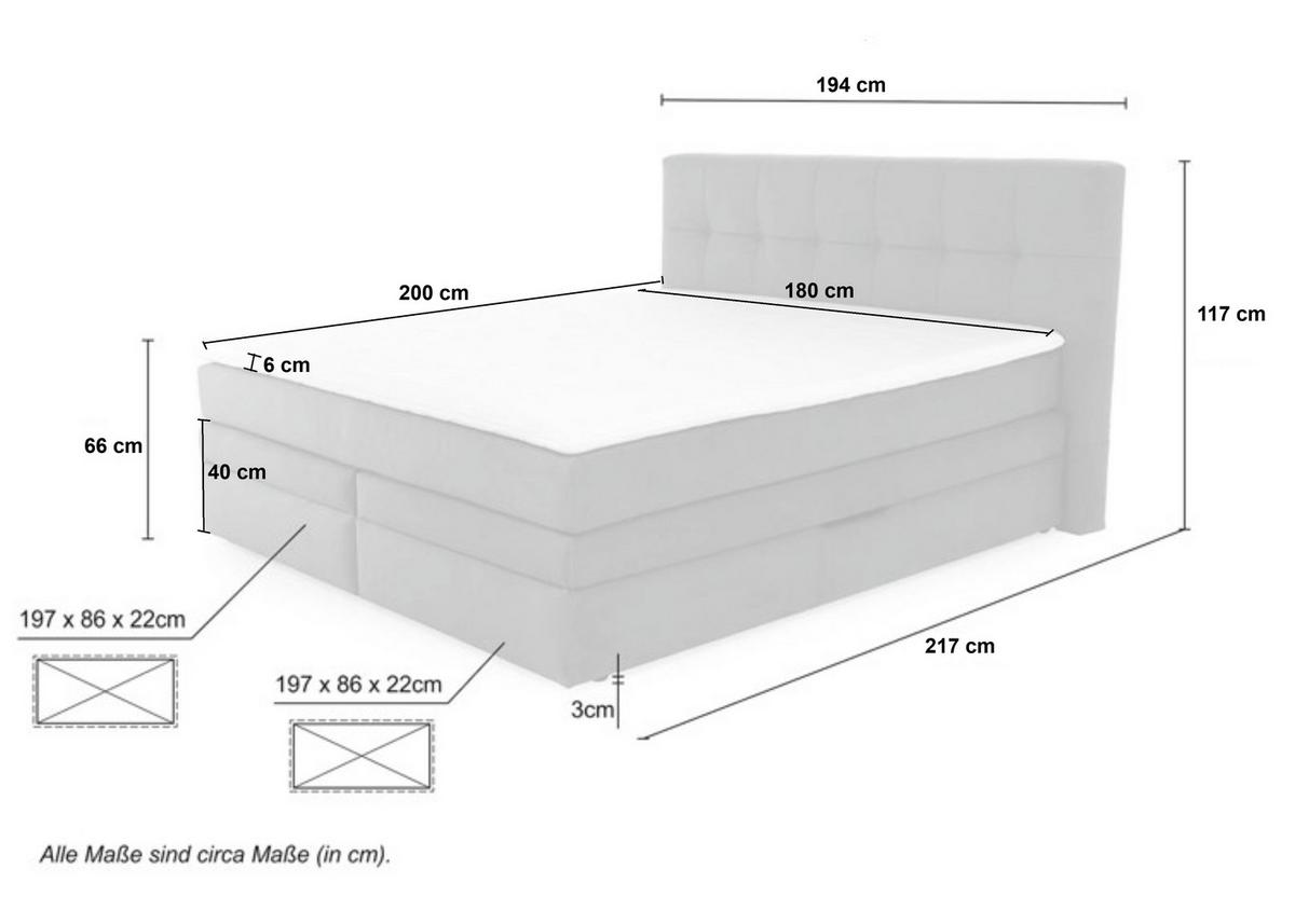 BOXSPRINGBETT 180x200 cm, 7-Zonen-Tonnentaschen-Federkernmatratzen H3, Topper, Bonell-Federkern, 2 Bettkästen, Cord Dunkelgrau / 20038 - Dunkelgrau/Schwarz, Kunststoff/Textil (180/200cm) - luma-home