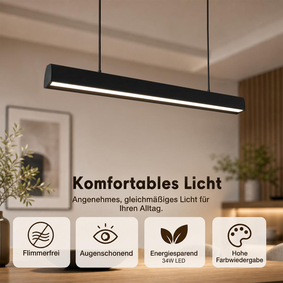 LED PENDELLEUCHTE Fyrith 106.7/7.5/161 cm - Schwarz, Kunststoff/Metall (106.7/7.5/161cm) - ZMH