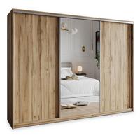 SCHWEBETÜRENSCHRANK TAVI 270/205/60 cm 3-türig mit Spiegel Eiche Wotan - Eiche Wotan, Holzwerkstoff (270/205/60cm) - MASSENO