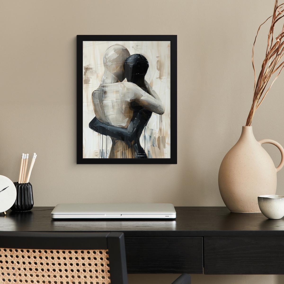 POSTER MIT RAHMEN Abstrakt - Liebe - Schwarz und weiß - Modern Bilderrahmen 30x40 cm - Schwarz, Papier (30/40cm) - MuchoWow