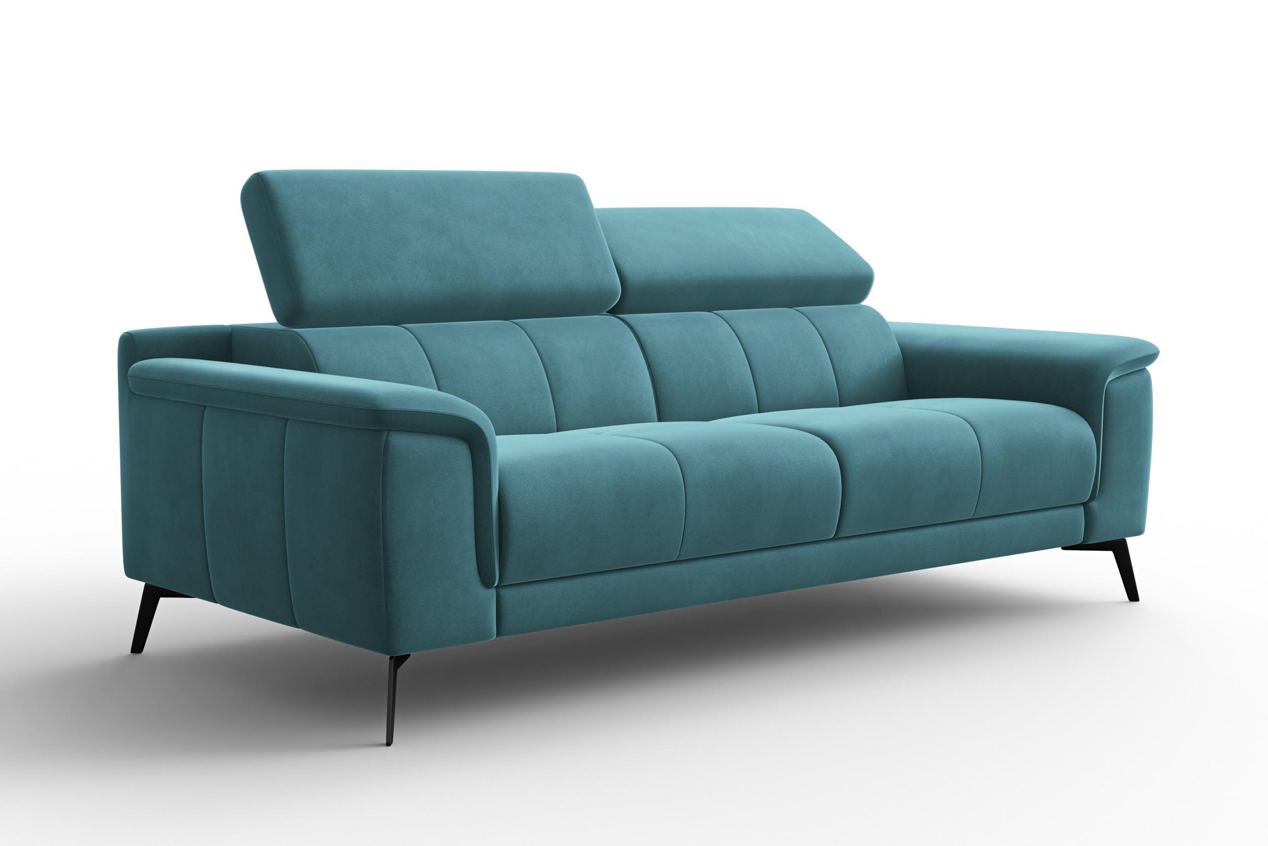 SOFA FIERO 3-Sitzer, Minter Veloursstoff - Schwarz/Mintgrün, Holz/Textil (212/82/103cm) - Courtois Laville