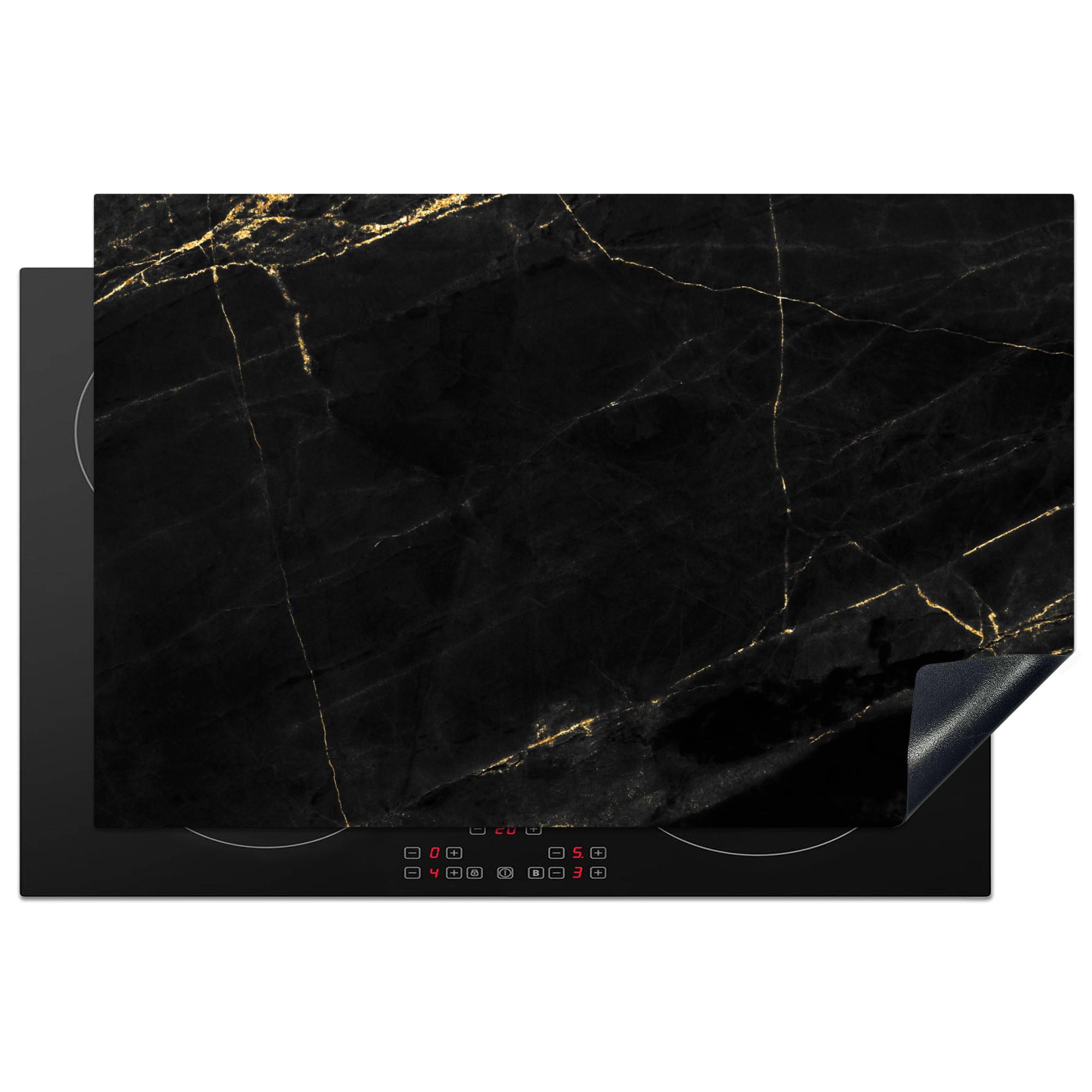 HERDABDECKPLATTE Marmor - Schwarz - Gold - Chic - Marmoroptik - Design Ceranfeldabdeckung 80x52 cm - Schwarz, Kunststoff (80/52/0.2cm) - MuchoWow