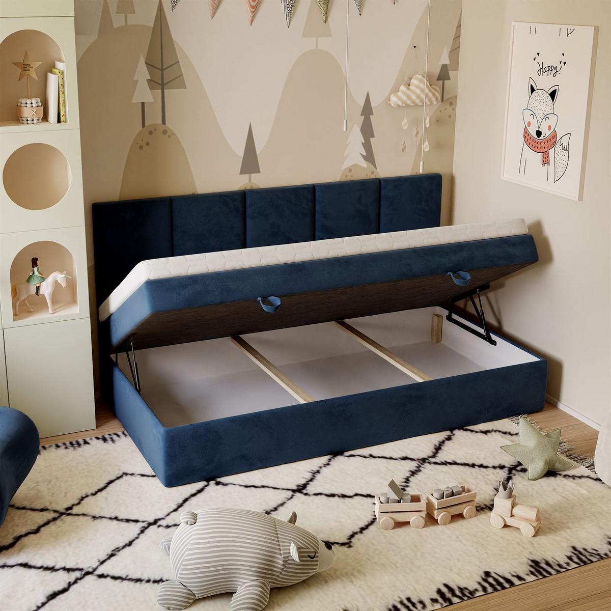 BOXSPRINGBETT ELZA MINI mit Topper 100x200 cm Royal Velvet 234 - Dunkelblau, Textil - Lookway