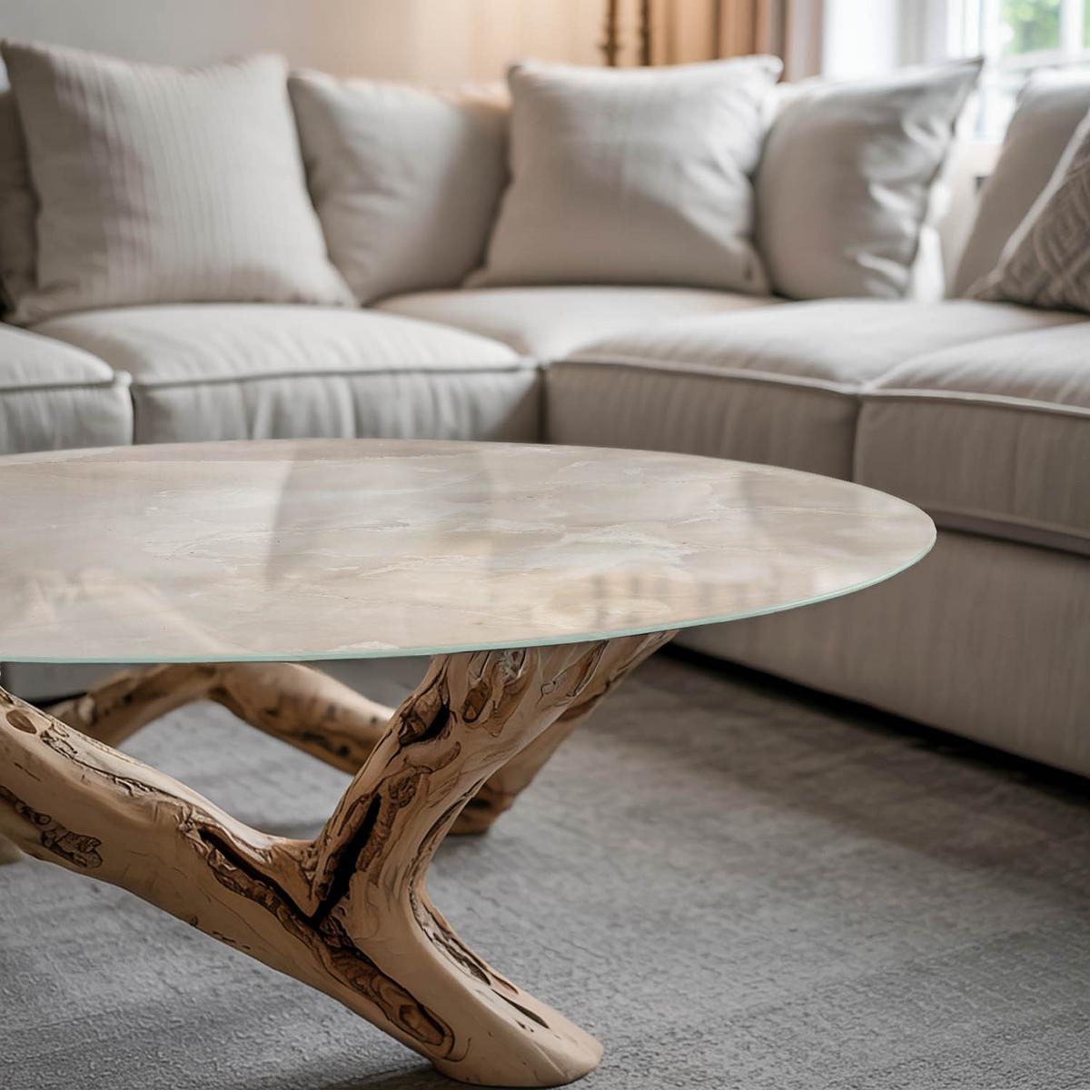 TISCHPLATTE fi70 cm Marmorstrukturmuster - Creme, Glas (70/70/0.4cm) - TULUP