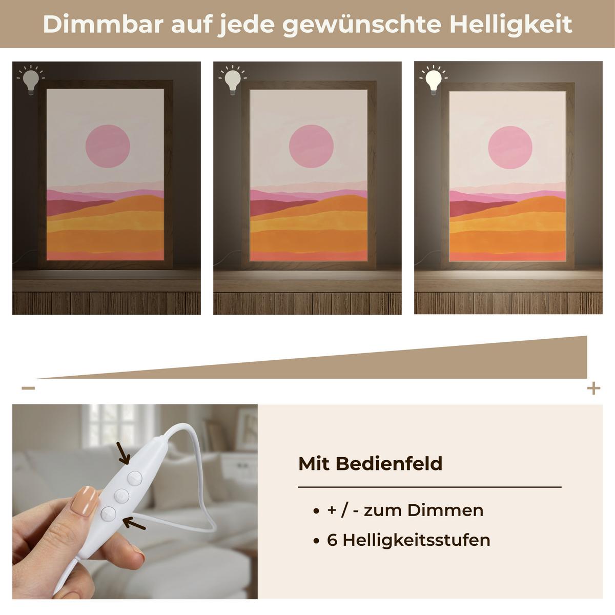 TISCHLEUCHTE Hügel - Orange - Sonne - Abstrakt 20x30 cm - Chromfarben, Holzwerkstoff (8/20/30cm) - OnlyWow