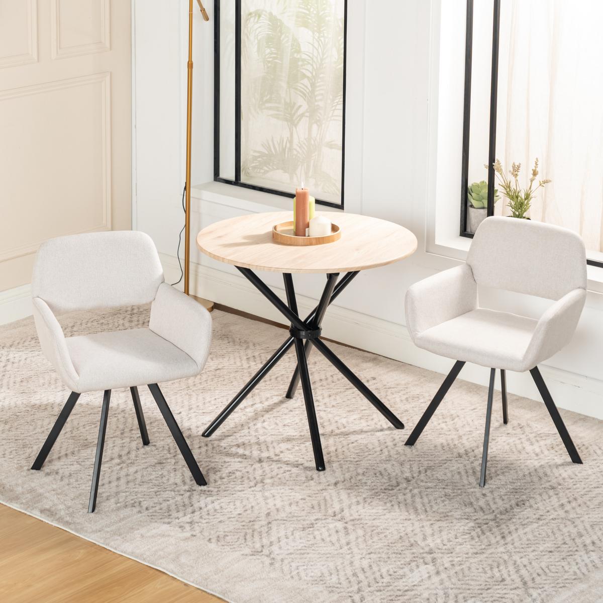 ESSZIMMER SET – 1 Tisch + 2 Stühle – Holzoptik & Beige Stoff - Beige, Holzwerkstoff/Metall (80/75/80cm) - Urban Meuble