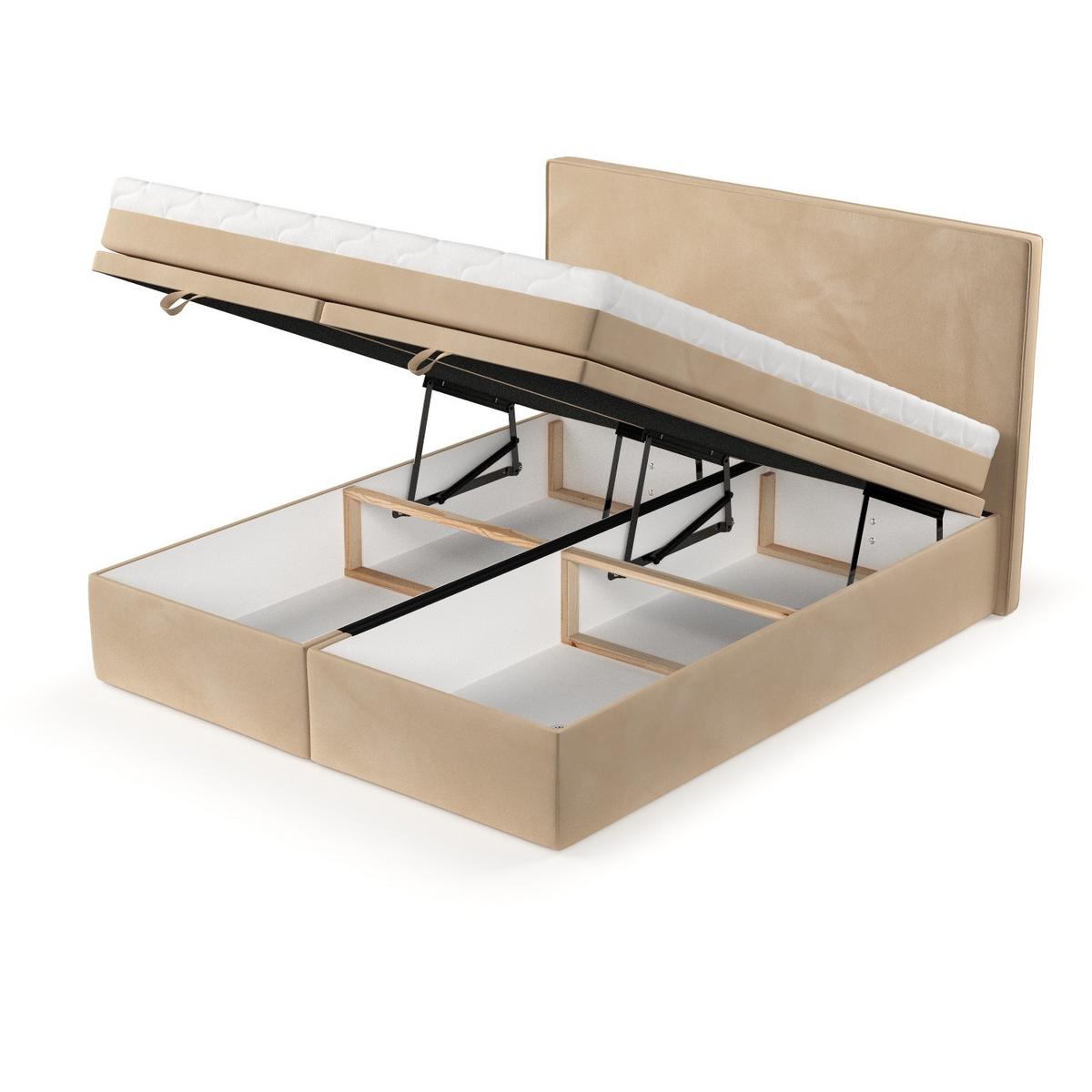 BOXBETT Zalla 180/200 cm Beige im Kronos Stoff - Beige/Schwarz, Holz/Holzwerkstoff (180/200cm) - AltaBeds