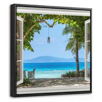 LEINWAND Bilder mit Rahmen - Aussicht - Baum - Meer - Palme - Hügel - Strand - Blau - 20x20 - Blau, Textil (20/20cm) - MuchoWow