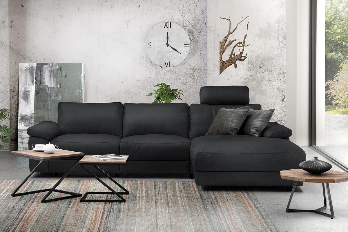 ECKSOFA XL MOTORISCHER RELAXFUNKTION LOLA Schwarz Leder Relaxfunktion - Schwarz, Leder (304/178cm) - KAWOLA