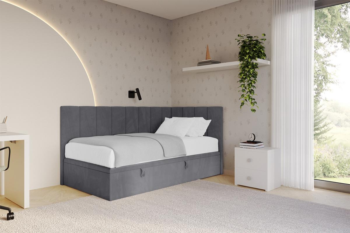 EINZELBETT Jugendbett mit Bettkasten Links, mit Matratze - LOVY 100x200 Dunkelgrau - Dunkelgrau, Holzwerkstoff/Textil (100/200cm) - ALTDECOR