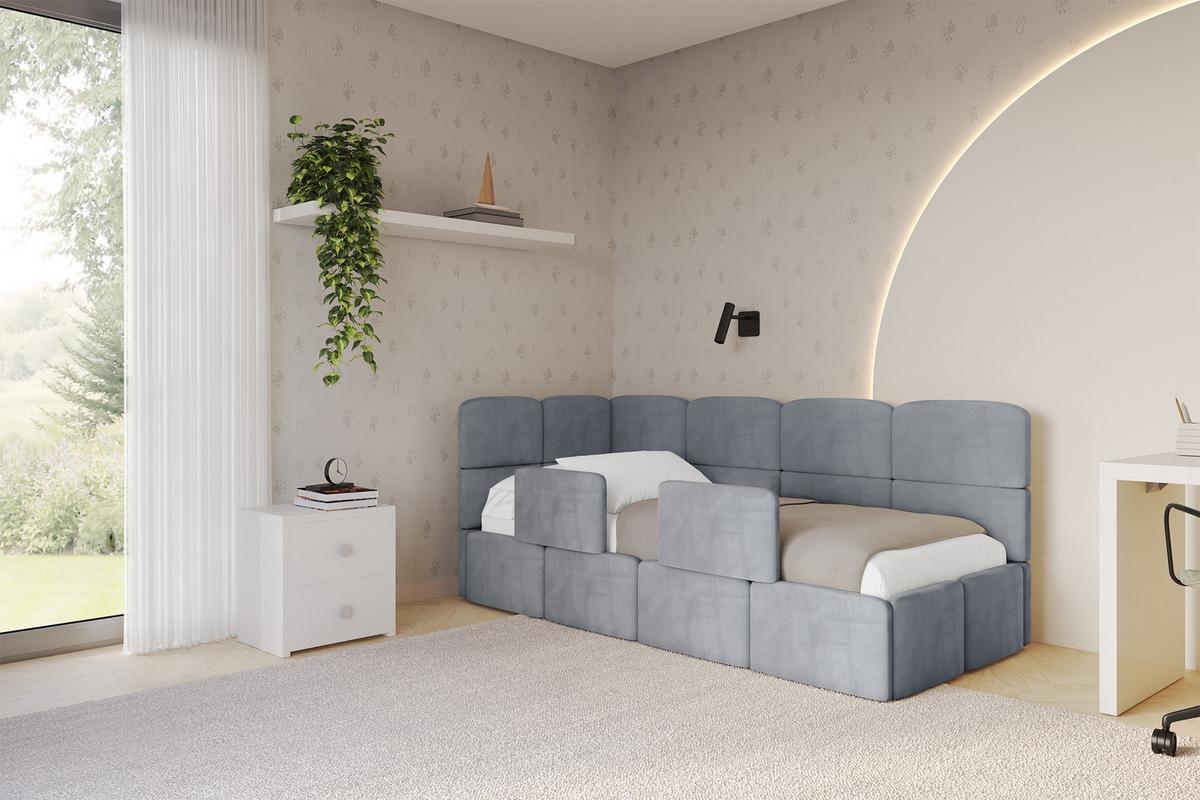 EINZELLBETT Jugendbett mit Bettkasten und Matratze H3/H4, Rechts - KIVY 80x200 Grau - Blaugrau, Holzwerkstoff/Textil (80/200cm) - ALTDECOR