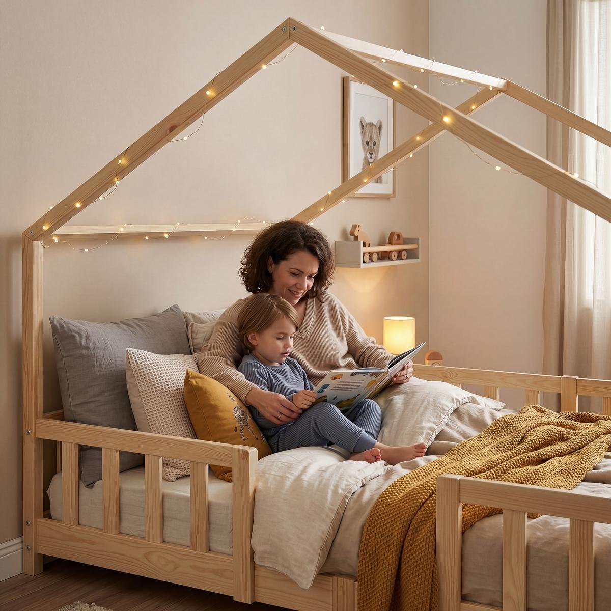 HAUSBETT Treviolo - Naturfarben, Holz (120/200cm) - [en.casa]