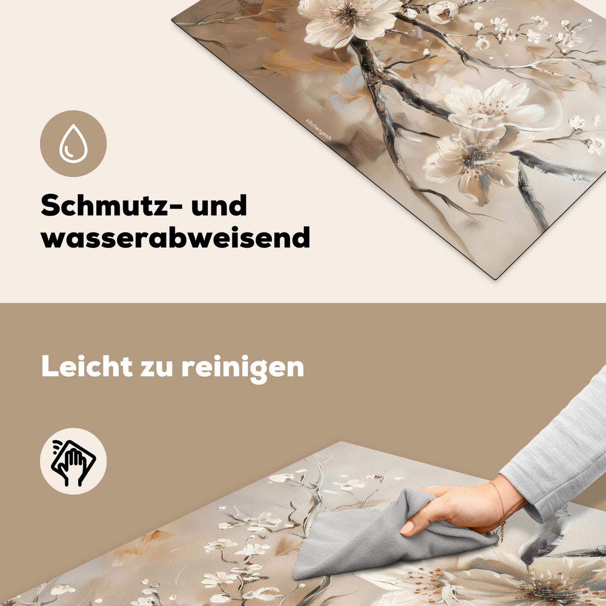 HERDABDECKPLATTE Blumen - Abstrakt - Gemalt - Beige Ceranfeldabdeckung 80x52 cm - Kaschmir, Kunststoff (80/52/0.2cm) - MuchoWow