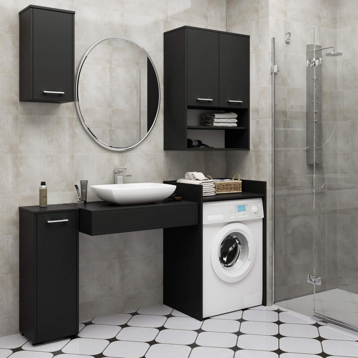 WASCHMASCHINENUMBAUSCHRANK, 64 × 50 × 98 cm Schwarz - Schwarz, Holzwerkstoff (64/98/50cm) - RAUMHIRSCH FURNITURE