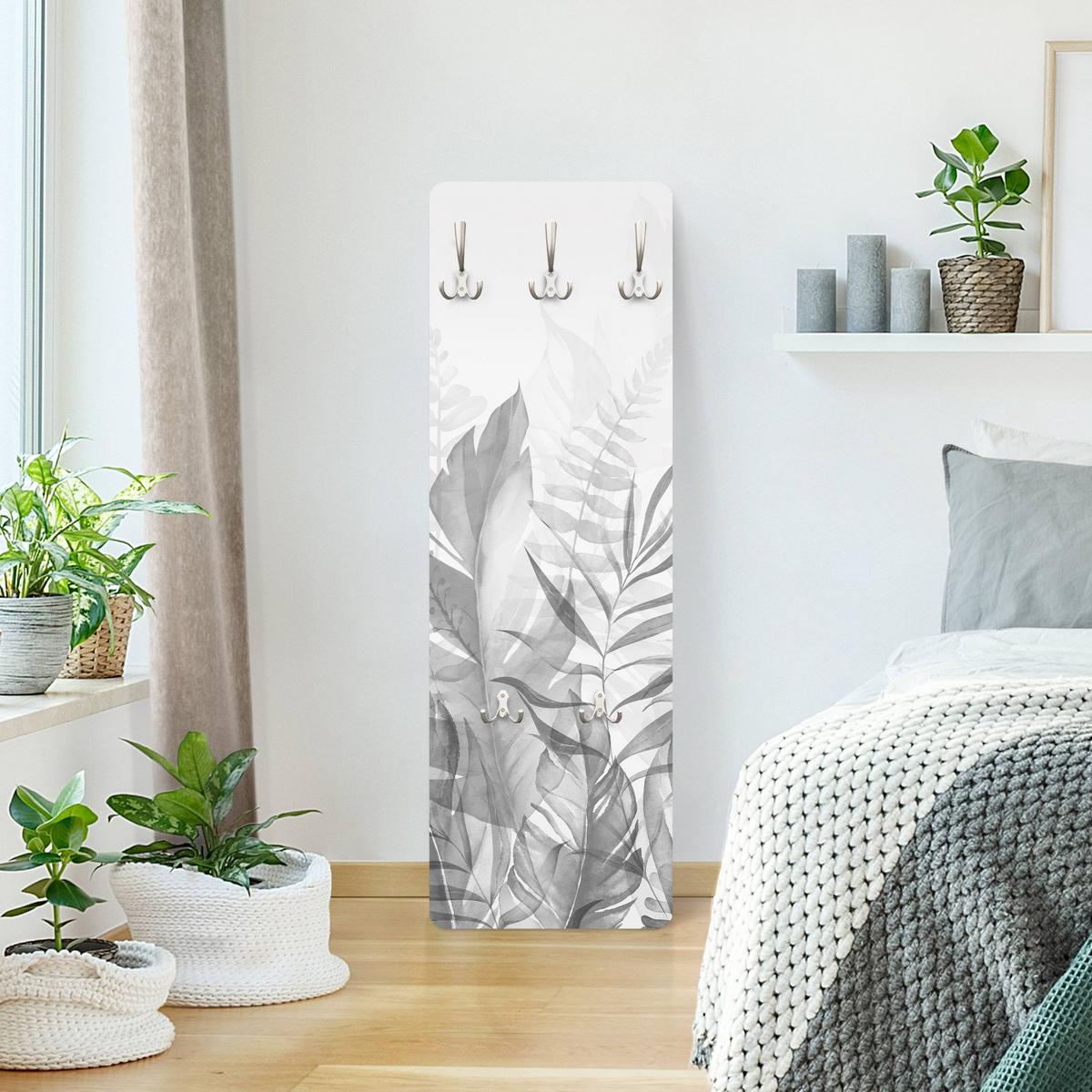 WANDGARDEROBE - Botanik Tropische Blätter Grau 34/105 cm - Schwarz, Holzwerkstoff (34/105/1.6cm) - Bilderwelten