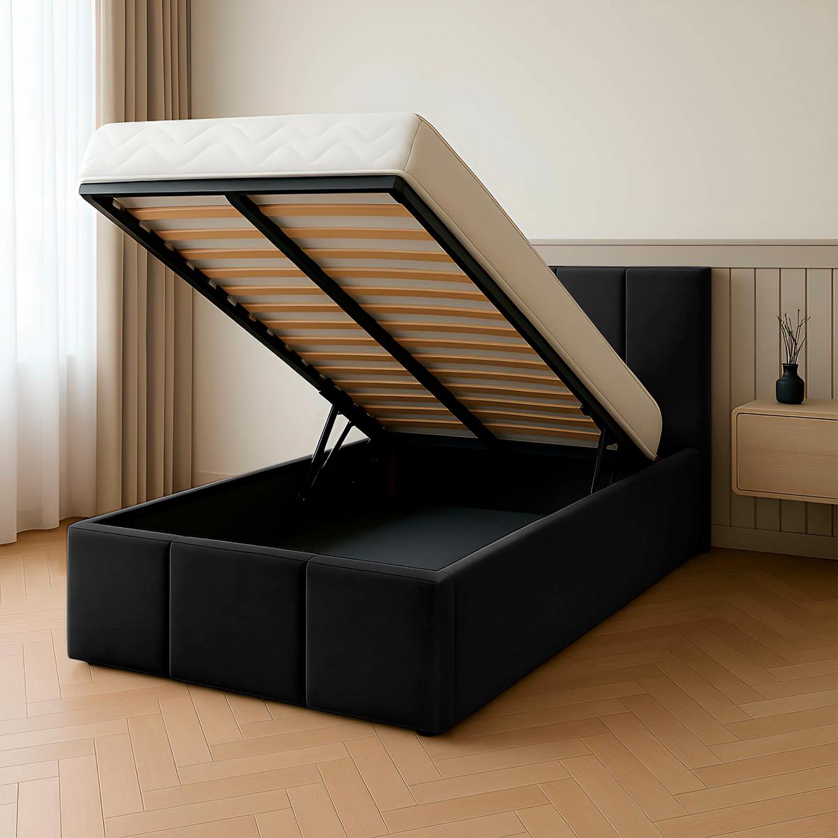 POLSTERBETT für Schlafzimmer Einzelbett mit Stauraum Schwarz 90x200 - Schwarz, Holzwerkstoff (90/200cm) - Muralo