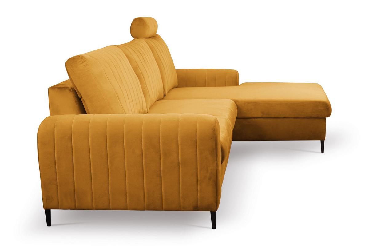 ECKSOFA VERONA R-S Gelb Velours-Stoff mit Schlaffunktion - Gelb, Holz (251/164cm) - MASSENO