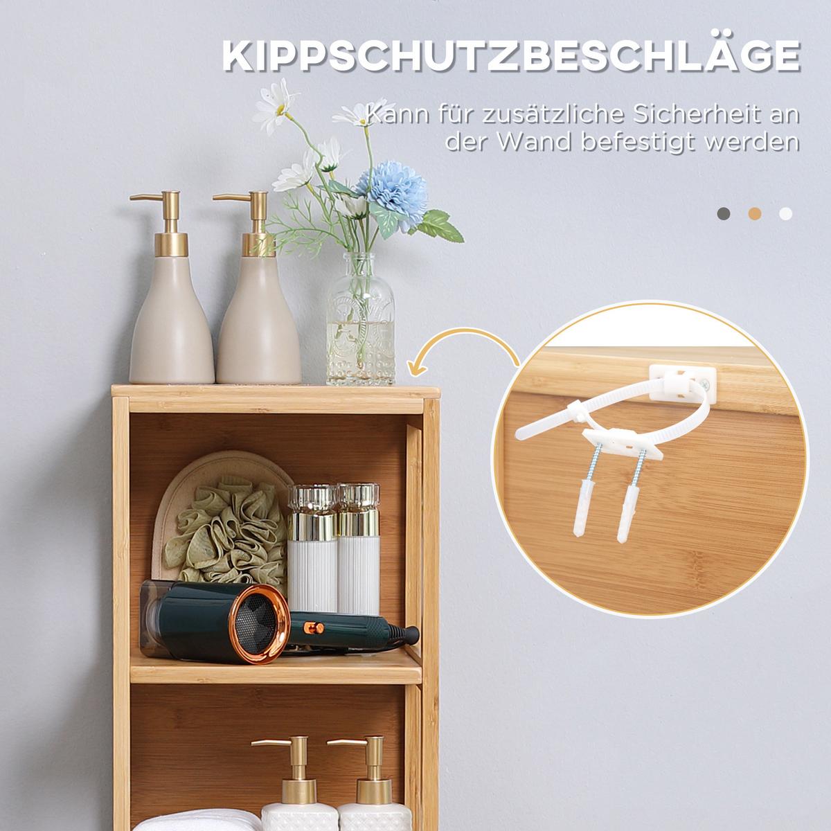 BADEZIMMERSCHRANK, Badschrank aus Bambus, Aufbewahrungsschrank, 30 x 30 x 140 cm - Naturfarben, Holz (30/140/30cm) - Kleankin