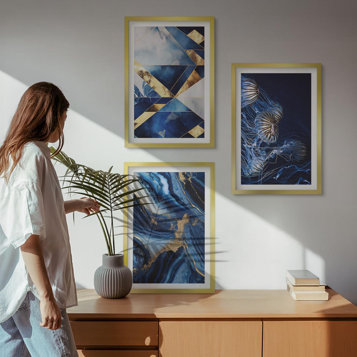 BILDER SET 3er Set - 40x60 cm Goldrahmen - Abstrakte, elegante Muster - Goldfarben, Kunststoff (40/60cm) - TULUP