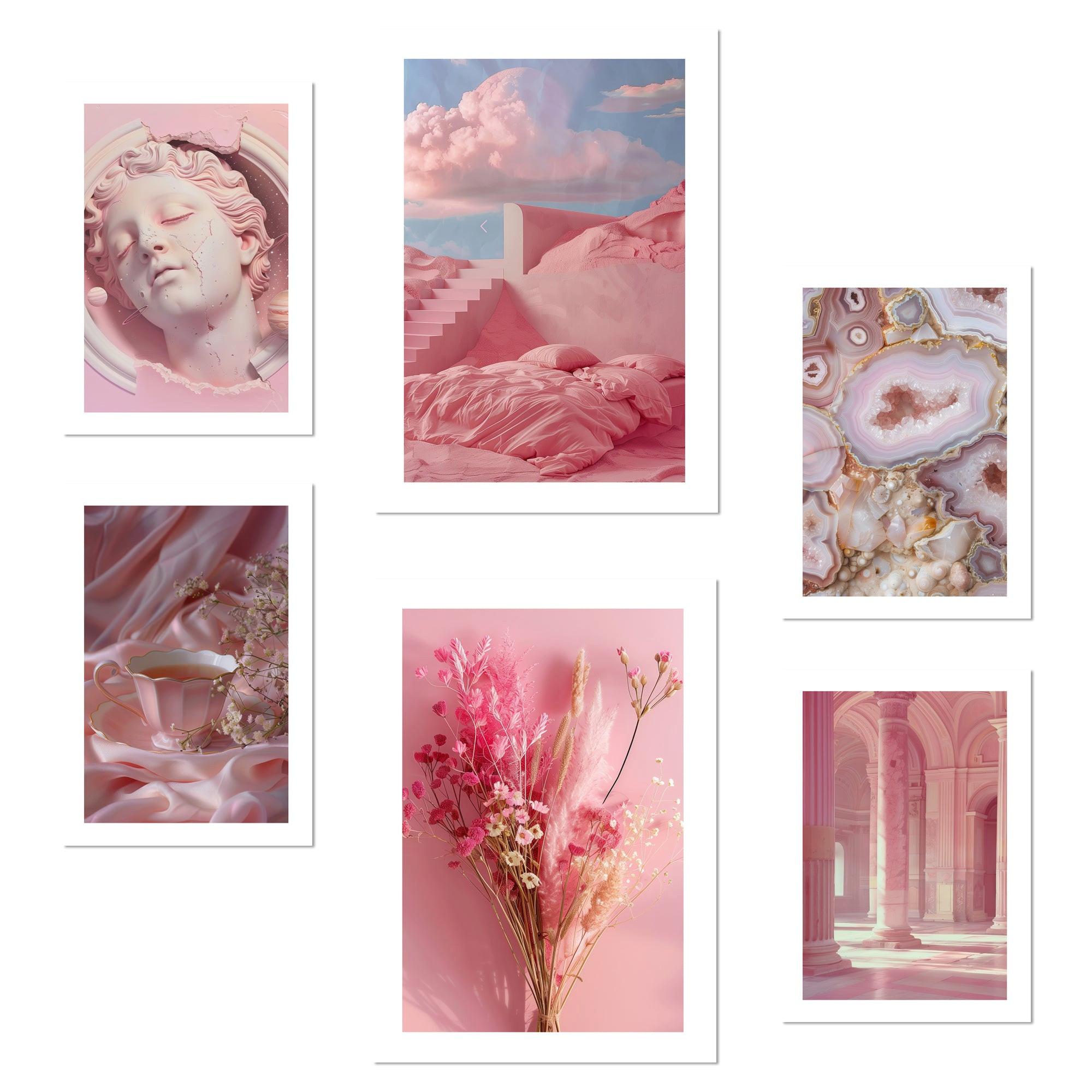 POSTER Set Mit 6 Rosa Komposition A3 & A4 Rahmenlos - Klar, Papier (29/3cm) - Nacnic