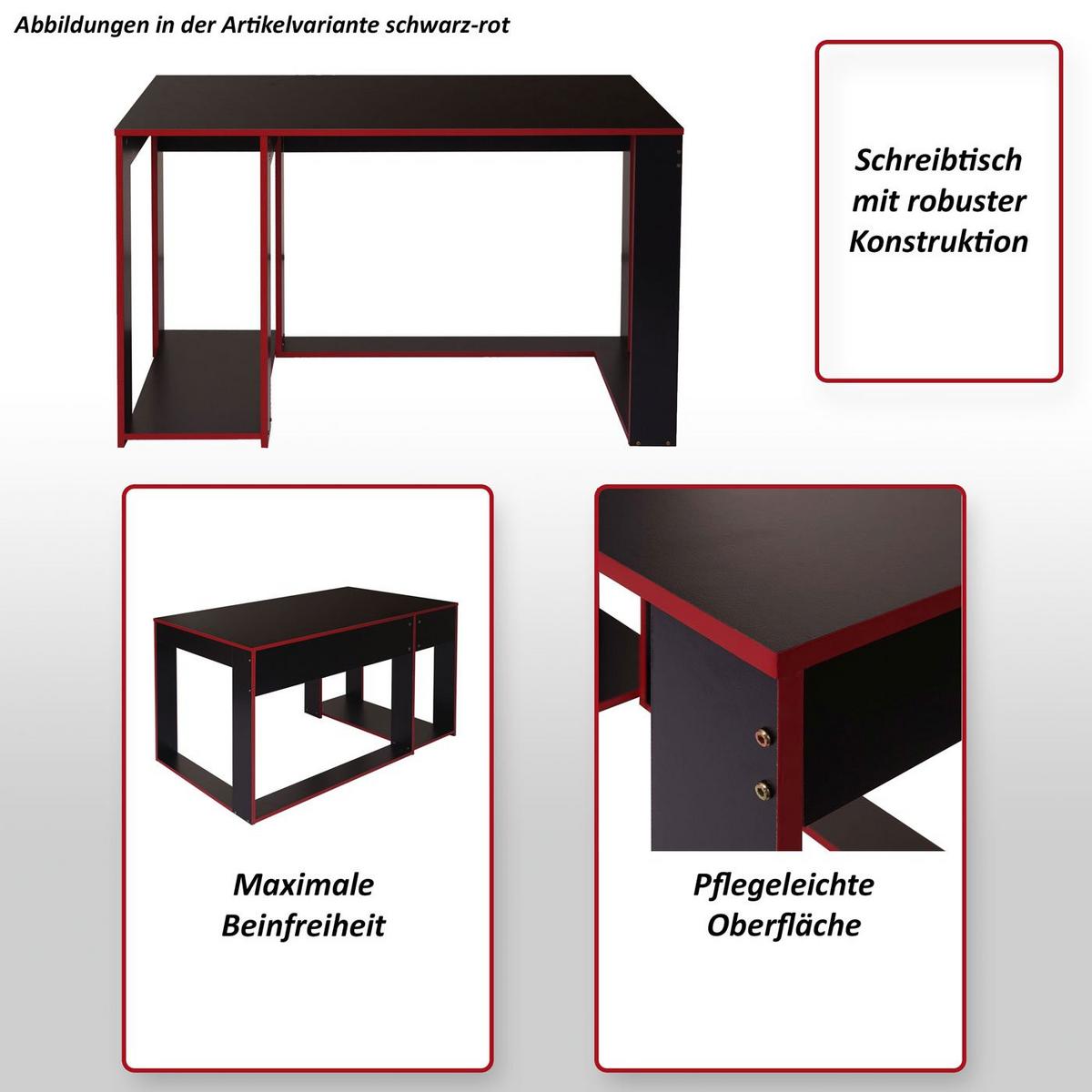 SCHREIBTISCH rechteck Schwarz, Rot - Rot/Schwarz, Holzwerkstoff (60/120/76cm) - MCW