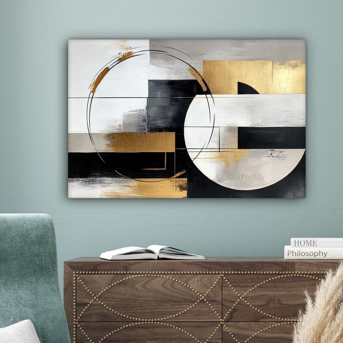 LEINWANDBILD Abstrakt - Gold - Silber - Formen - Ästhetik Wanddeko 90x60 cm - Multicolor, Textil (90/60cm) - MuchoWow