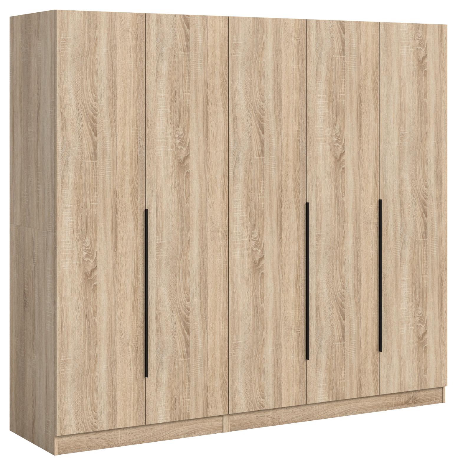 KLEIDERSCHRANK Eiche Sonoma 5-türig 2000 x 181 cm, Drehtürenschrank mit Kleiderstange - Eichefarben/Schwarz, Holzwerkstoff/Kunststoff (200/181/52cm) - Inn.Furn