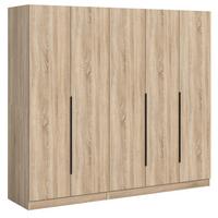 KLEIDERSCHRANK Eiche Sonoma 5-türig 2000 x 181 cm, Drehtürenschrank mit Kleiderstange - Eichefarben/Schwarz, Holzwerkstoff/Kunststoff (200/181/52cm) - Inn.Furn