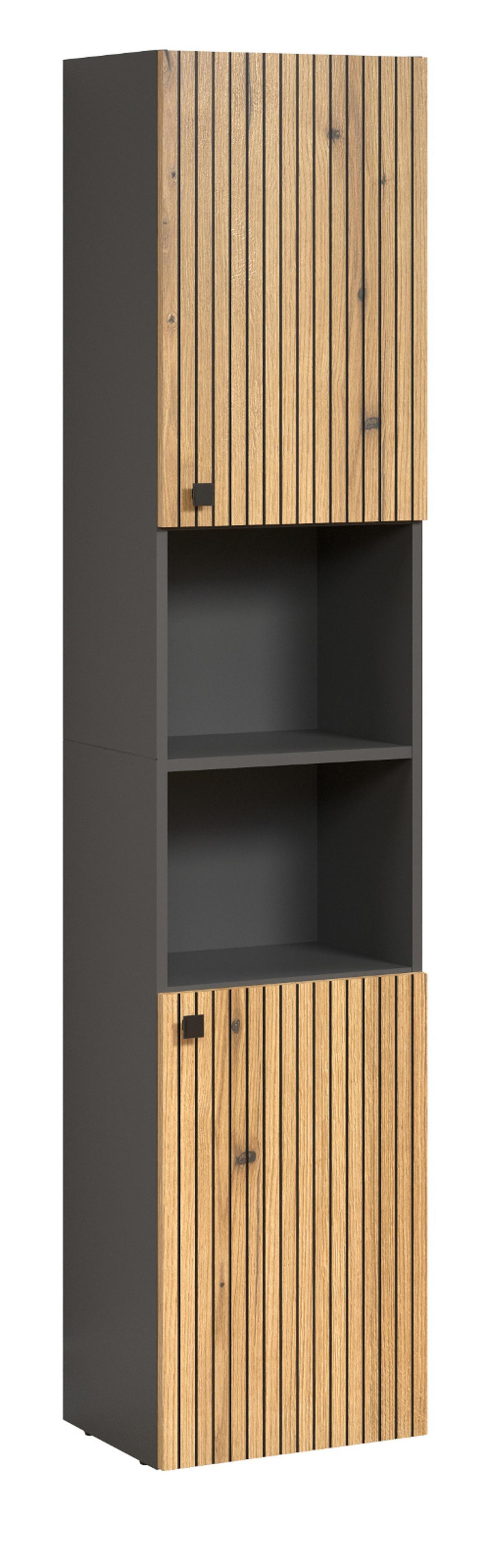 HOCHSCHRANK Evoke Eiche, grau 40 x 186 cm, Badschrank in modernem Design - Eichefarben/Anthrazit, Holzwerkstoff/Metall (40/186/31cm) - Top.Furn