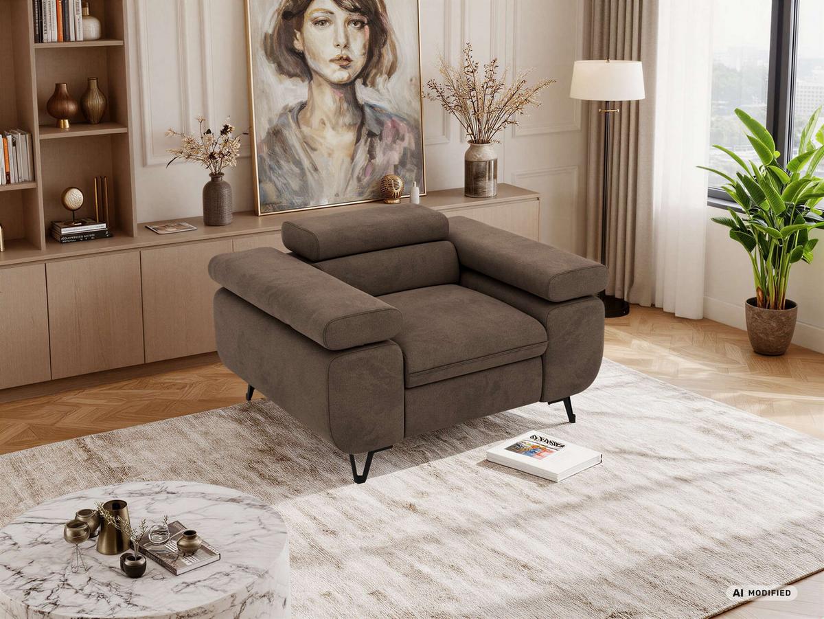 SESSEL PETER 1 - Braun Velvet - Schwarz/Braun, Textil/Metall (126/76/99cm) - MKS