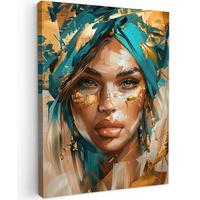 LEINWANDBILD Frau - Porträt - Gold - Luxus - Blau Room Decor 30x40 cm - Türkis, Textil (30/40cm) - MuchoWow