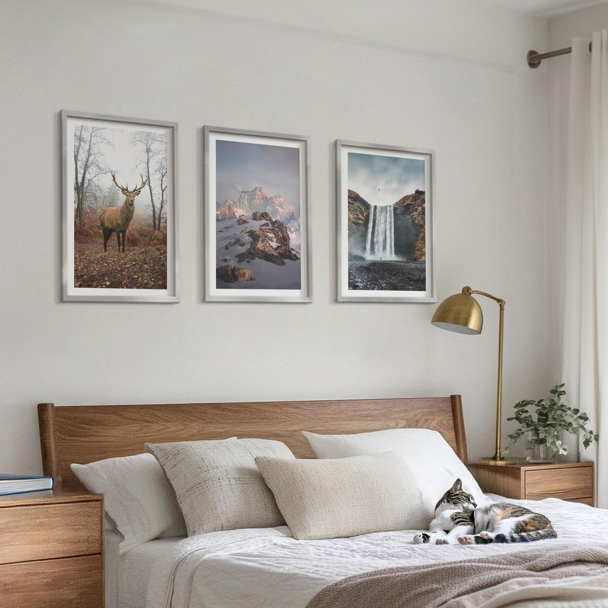 BILDER SET 3er Set - 40x60 cm Silberner Rahmen - Wilde Berglandschaften - Silberfarben, Kunststoff (40/60cm) - TULUP