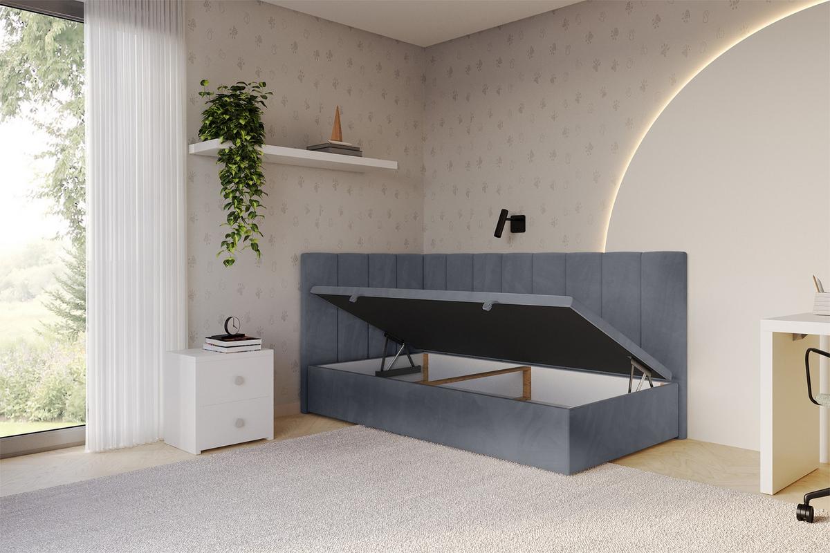 EINZELBETT Jugendbett mit Bettkasten Rechts, mit Matratze - LOVY 90x200 Grau - Grau, Holzwerkstoff/Textil (90/200cm) - ALTDECOR