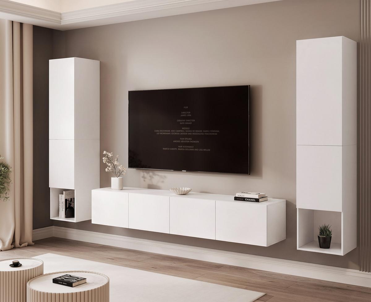 WOHNWAND ANGEL LINE II 3-teilig, mit LED-Beleuchtung, Weiß matt - Weiß, Holzwerkstoff (280/180/40cm) - Idohome