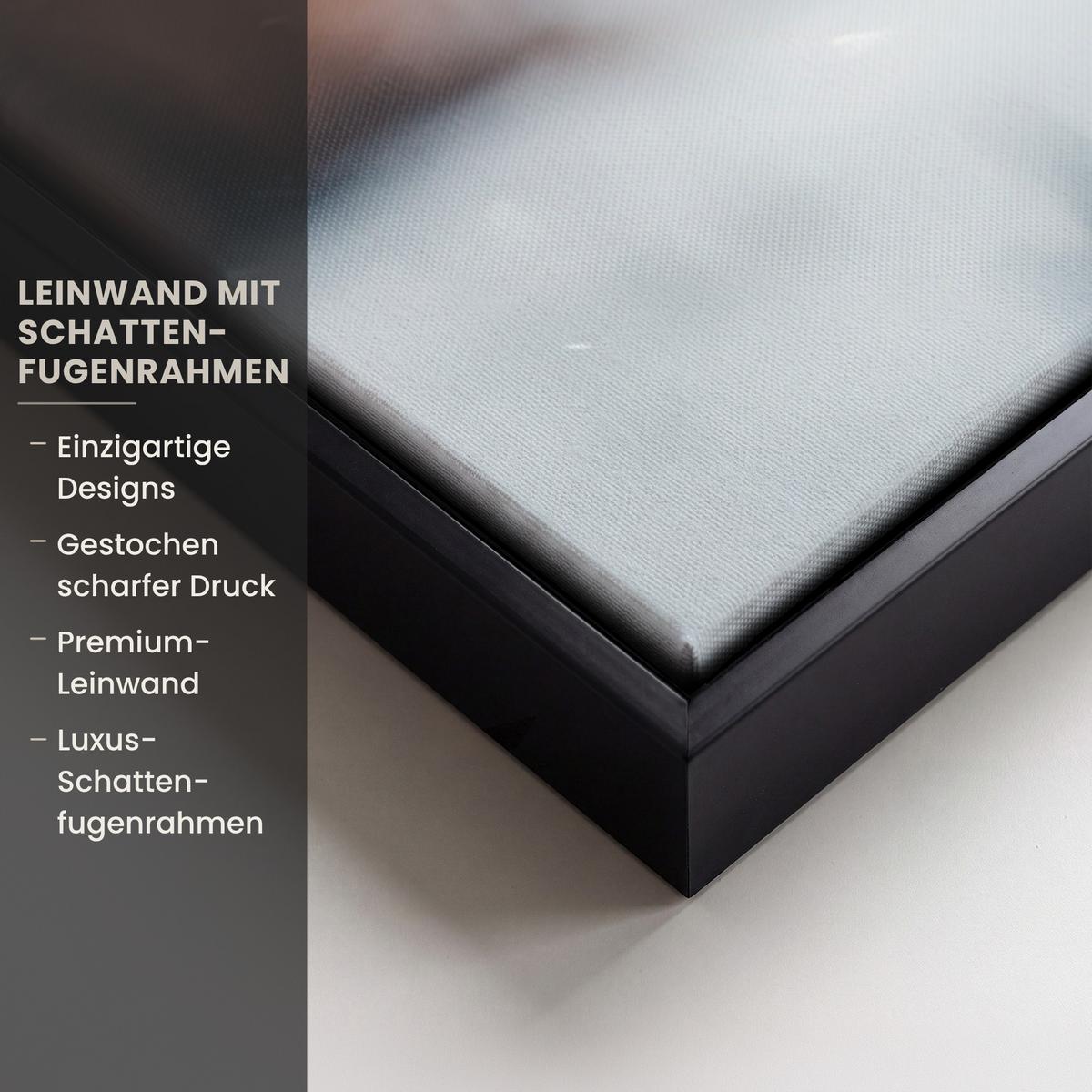 LEINWAND Bilder mit Rahmen - Hirsche - Tiere - Landschaft - Winter - Schnee - 90x90 - Kastanienfarben, Textil (90/90cm) - MuchoWow