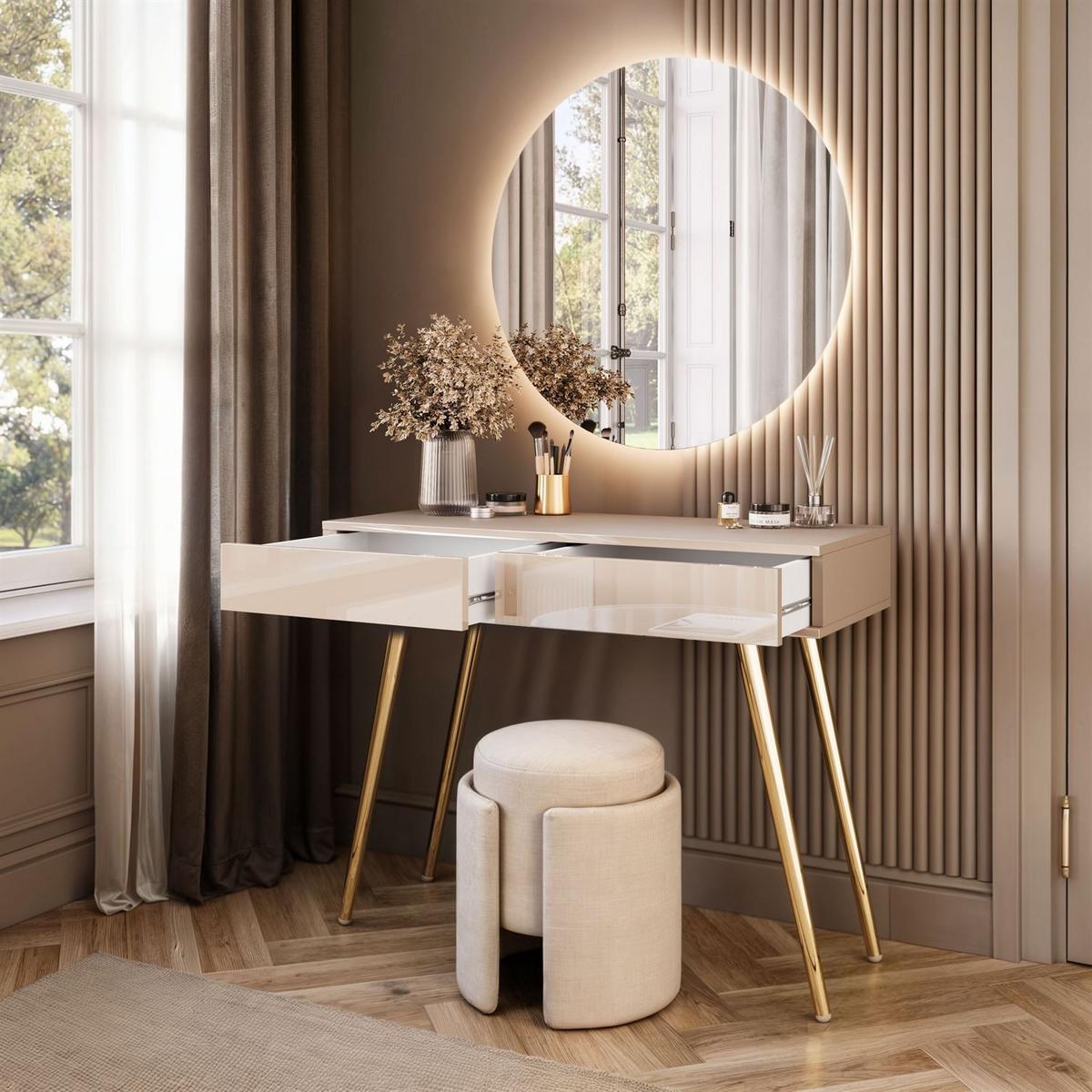 SCHMINKTISCH SIENNA GLAMOUR KASCHMIR mit LED-Spiegel - Kaschmir/Goldfarben, Holzwerkstoff (100/81/42cm)