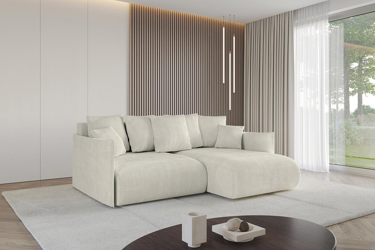 ECKSOFA Ottomane rechts ONESK-L 216x177x72 Creme Cord - Hellgrau/Creme, Holzwerkstoff/Kunststoff (177/216cm) - ALTDECOR