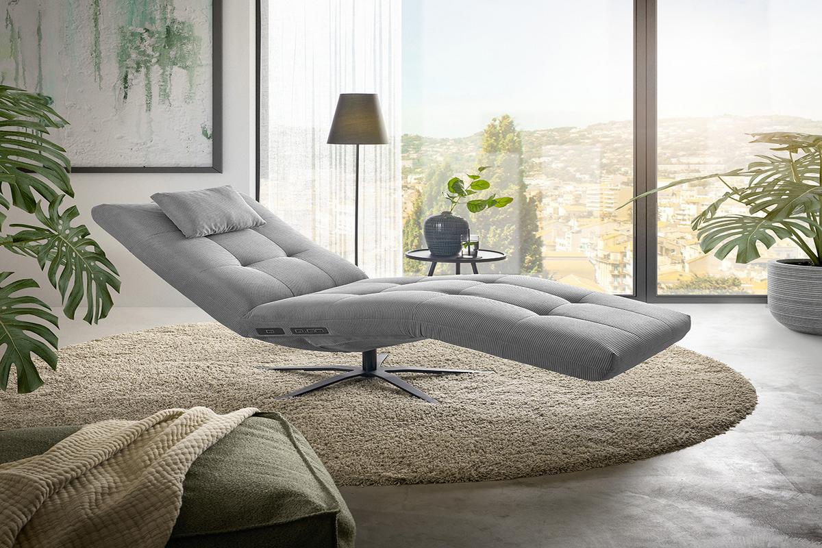 RELAXLIEGE LETICIA Grau Cord Drehbar (360°), Relaxfunktion - Schwarz/Grau, Textil/Metall (82/115/156cm) - KAWOLA