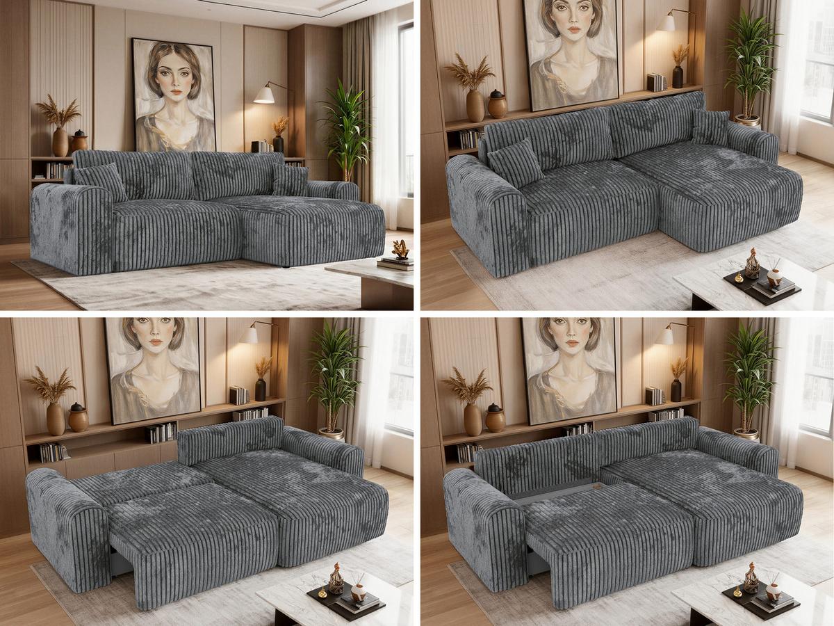 ECKSOFA NEKSON L - Grau Cord - Schwarz/Grau, Kunststoff/Textil (274/152cm) - MKS
