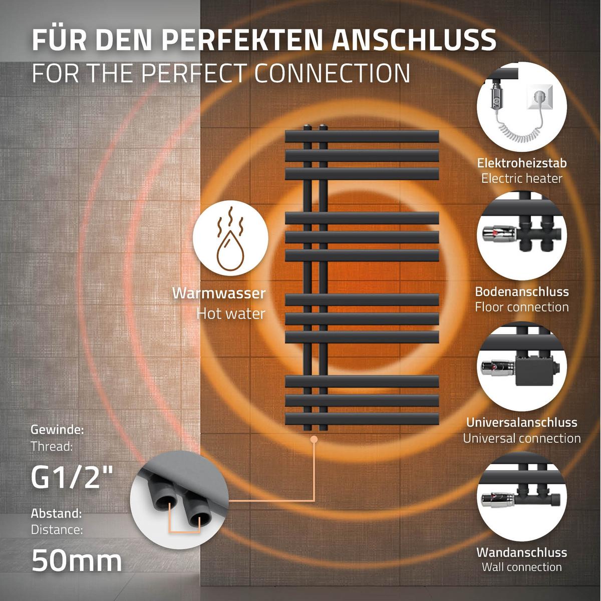 BADHEIZKÖRPER elektrisch Iron EM 500x1000 mm Anthrazit mit Heizstab 600W - Anthrazit, Metall (50/100/3cm) - LuxeBath