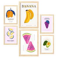 POSTER Set Mit 6 Lebensmittel Und Ernährungs Sommerfrüchte Natur Und Ernährungs Für Innenarchitektur A3 & A4 Rahmen Aus Hellem Holz - Beige, Papier (29/3cm) - Nacnic