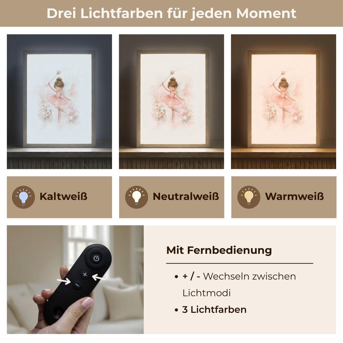 NACHTTISCHLAMPE MIT AKKU Ballerina - Fee - Blumen - Rosa 30x40 cm - Rosa, Holzwerkstoff (8/30/40cm) - OnlyWow