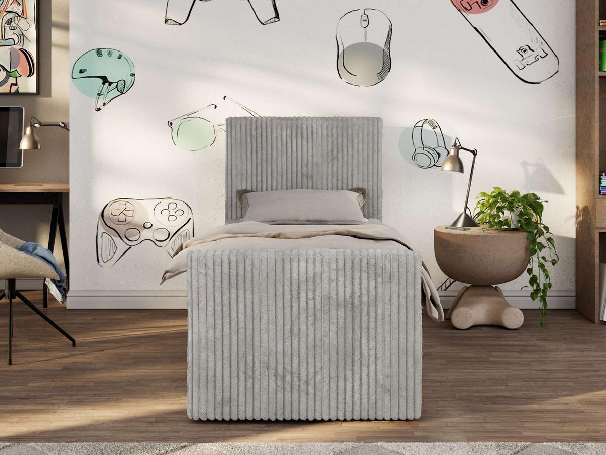 JUGENDBETT TILIO DUO 90/200 - Hellgrau Cord - H4 - Rechts Seite - Hellgrau, Textil (200/90cm) - MKS