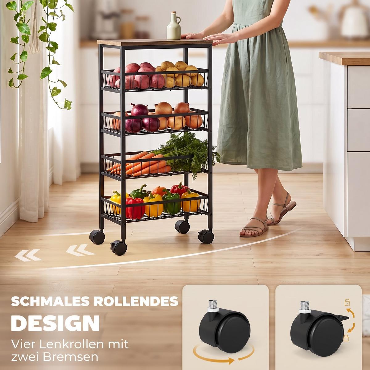 AUFBEWAHRUNGSWAGEN Spanplatte Rustikal-Braun - Braun, Holzwerkstoff (24/81.5/40cm) - HOMCOM