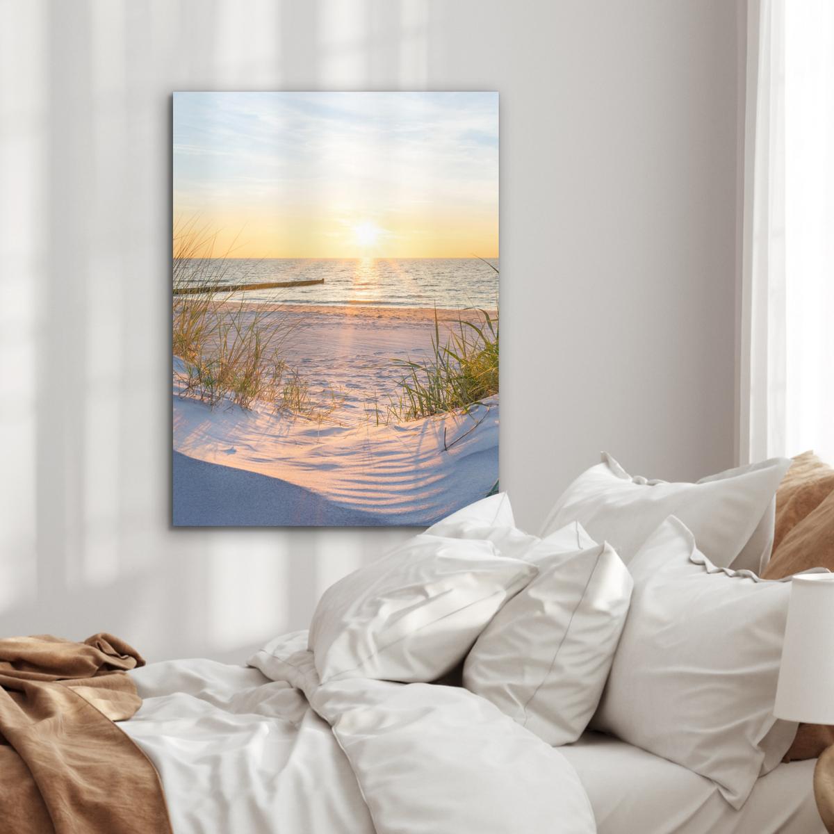 METALLBILD Strand - Sonne - Düne - Gras - Sand - Horizont 60x80 cm - Hellblau, Metall (60/80cm) - MuchoWow