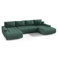 WOHNLANDSCHAFT Draco U Grün - Silberfarben/Grün, Textil/Metall (350/85/185cm) - Beautysofa