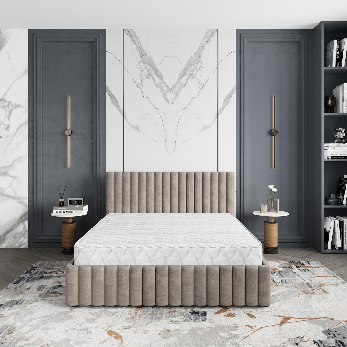 POLSTERBETT CARMIA K 200x200 cm mit Bettkästen - Beige - Beige, Holz/Textil - MASSENO