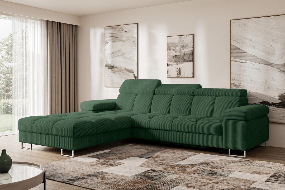 ECKSOFA mit Schlaffunktion Ottomane Links 271x203x79 Grün Cord - Waldgrün, Holzwerkstoff/Textil (271/203cm) - ALTDECOR