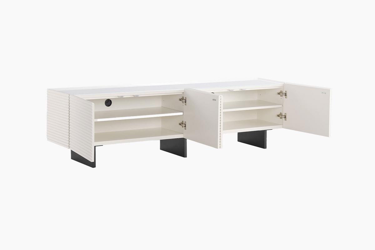 LOWBOARD LYNN Weiß Holz - Schwarz/Weiß, Holzwerkstoff/Metall (200/55/40cm) - KAWOLA
