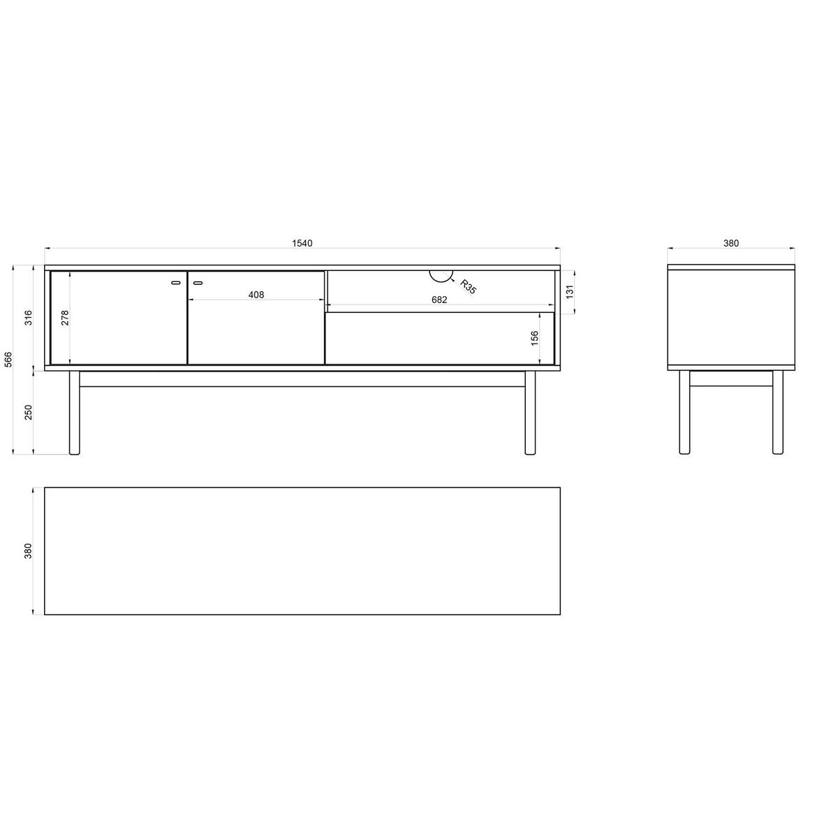 TV-LOWBOARD Olar II ESCHE PORTLAND SCHWARZ 154 CM - Goldfarben/Schwarz, Holzwerkstoff/Metall (154/56.6/38cm) - Selsey